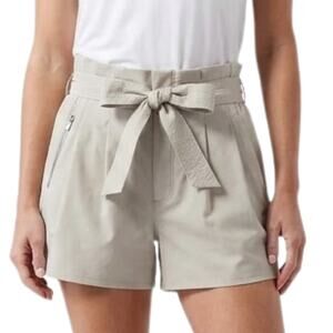 Athleta Skyline Short II Beige Abalone Gray Elastic Waist Tie Belt Shorts Size 4